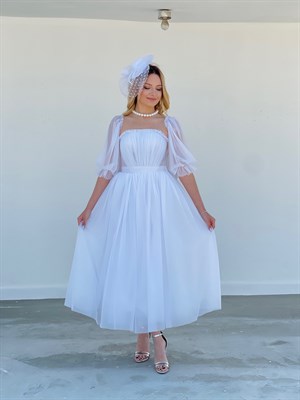 TheElsa | GİYİM | TAKI | Pera Beyaz Özel Tasarım Simli Tül Nikah ElbisesiELBİSEPera Beyaz Özel Tasarım Simli Tül Nikah Elbisesi