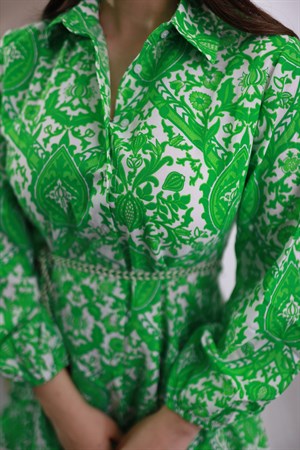 TheElsa | GİYİM | TAKI | Yeşil Desenli Halat Kuşaklı ElbiseELBİSEYeşil Desenli Halat Kuşaklı Elbise